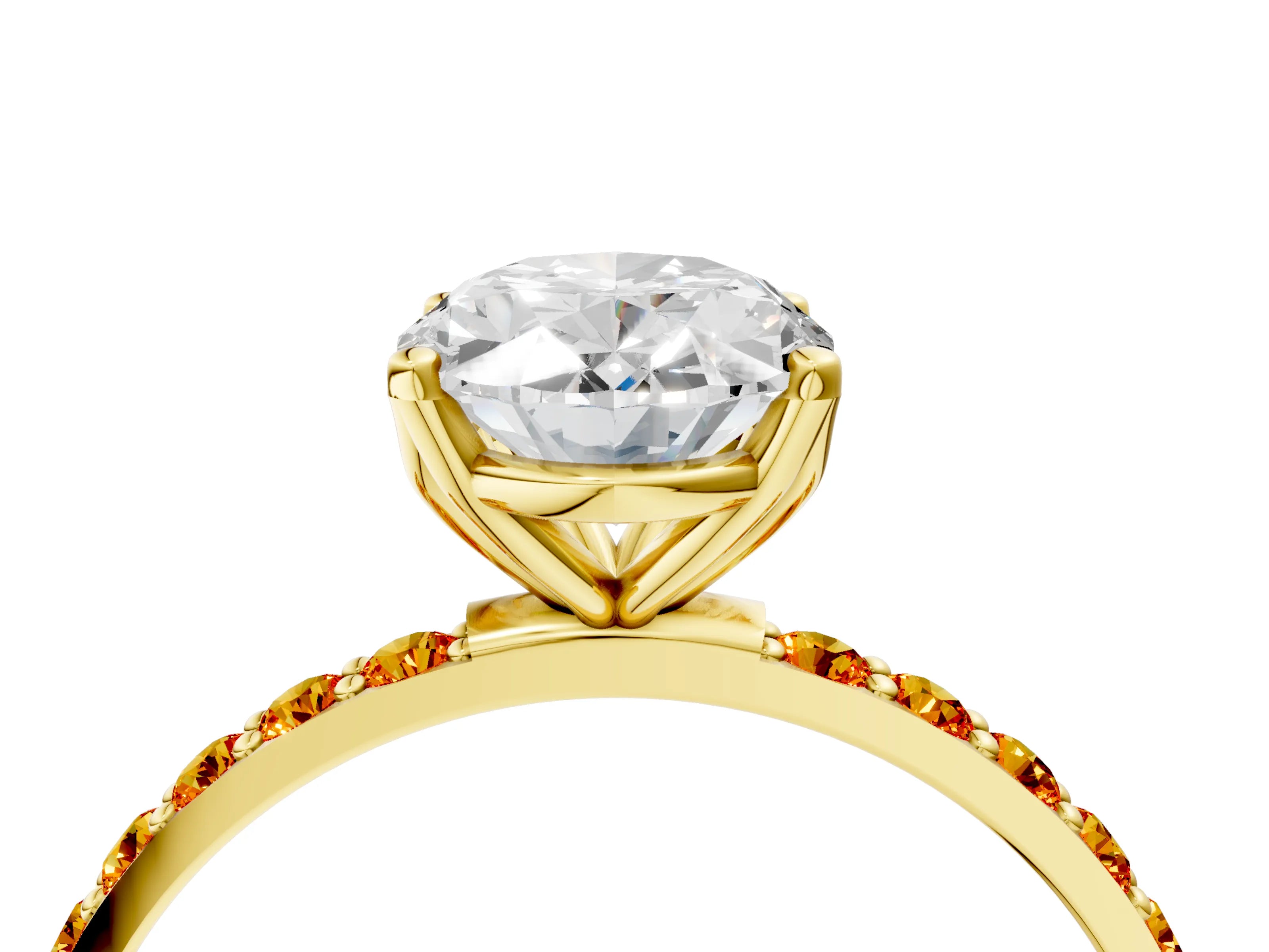 Yellow gold Oval Cut Diamond Solitaire Engagement Ring with Round with Citrine side stone Pavé Band and Prong Setting_4