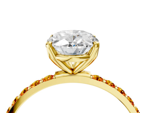 Yellow gold Oval Cut Diamond Solitaire Engagement Ring with Round with Citrine side stone Pavé Band and Prong Setting_4