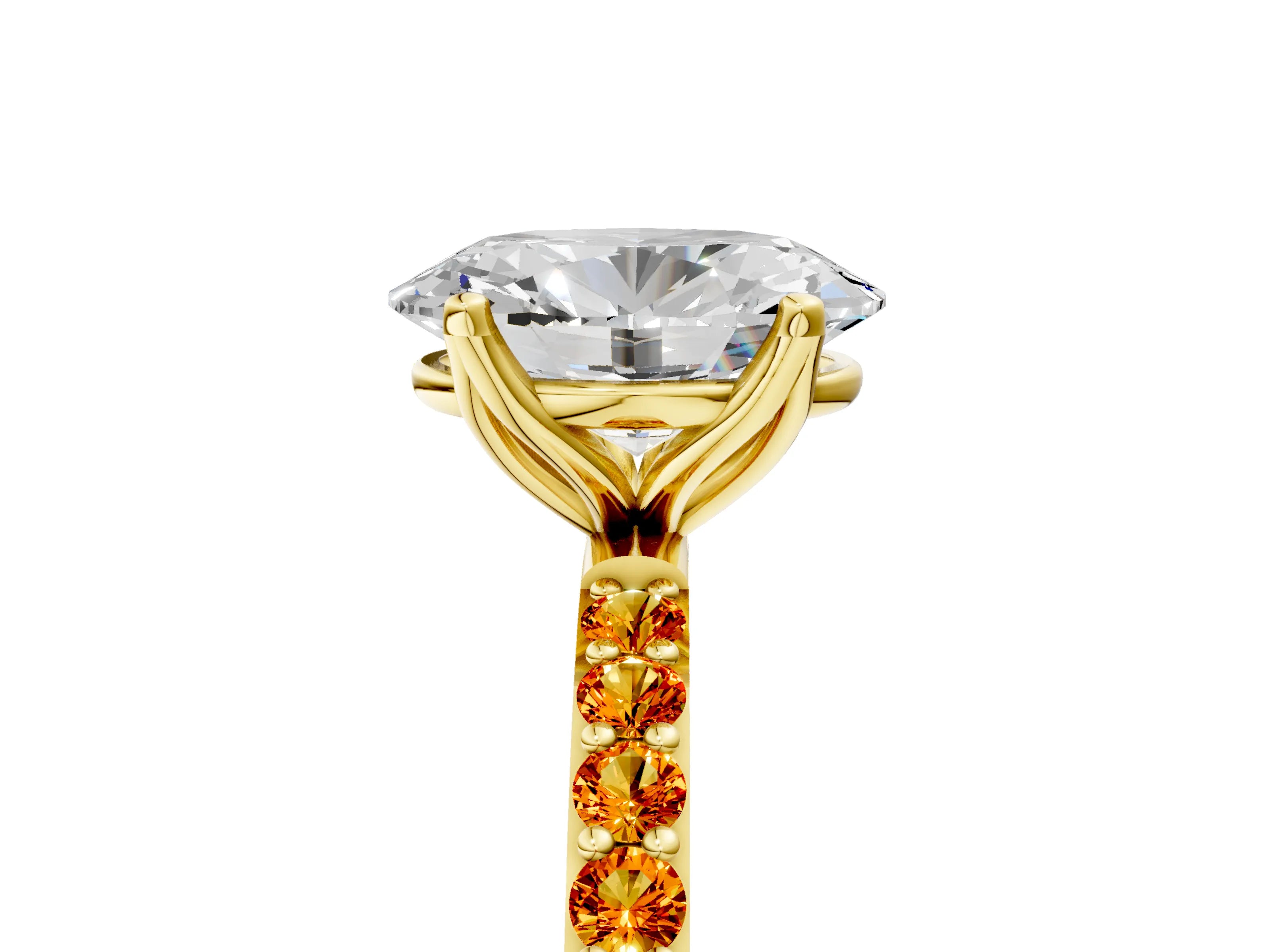 Yellow gold Oval Cut Diamond Solitaire Engagement Ring with Round with Citrine side stone Pavé Band and Prong Setting_5