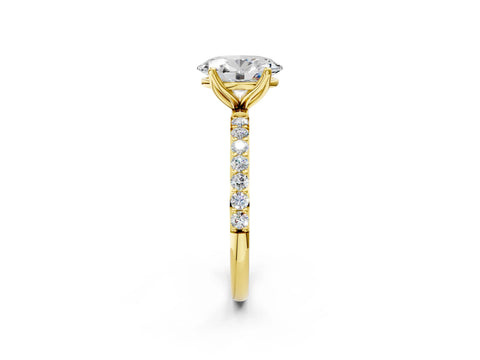 Yellow gold Oval Cut Diamond Solitaire Engagement Ring with Round with Moissanite side stone Pavé Band and Prong Setting_2