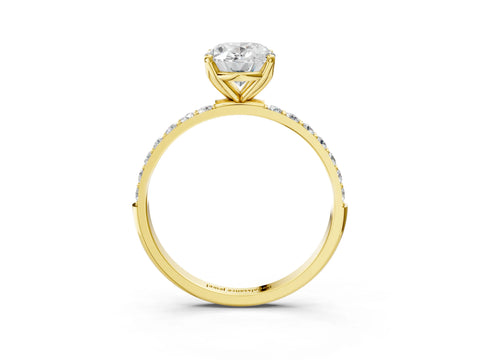Yellow gold Oval Cut Diamond Solitaire Engagement Ring with Round with Moissanite side stone Pavé Band and Prong Setting_3