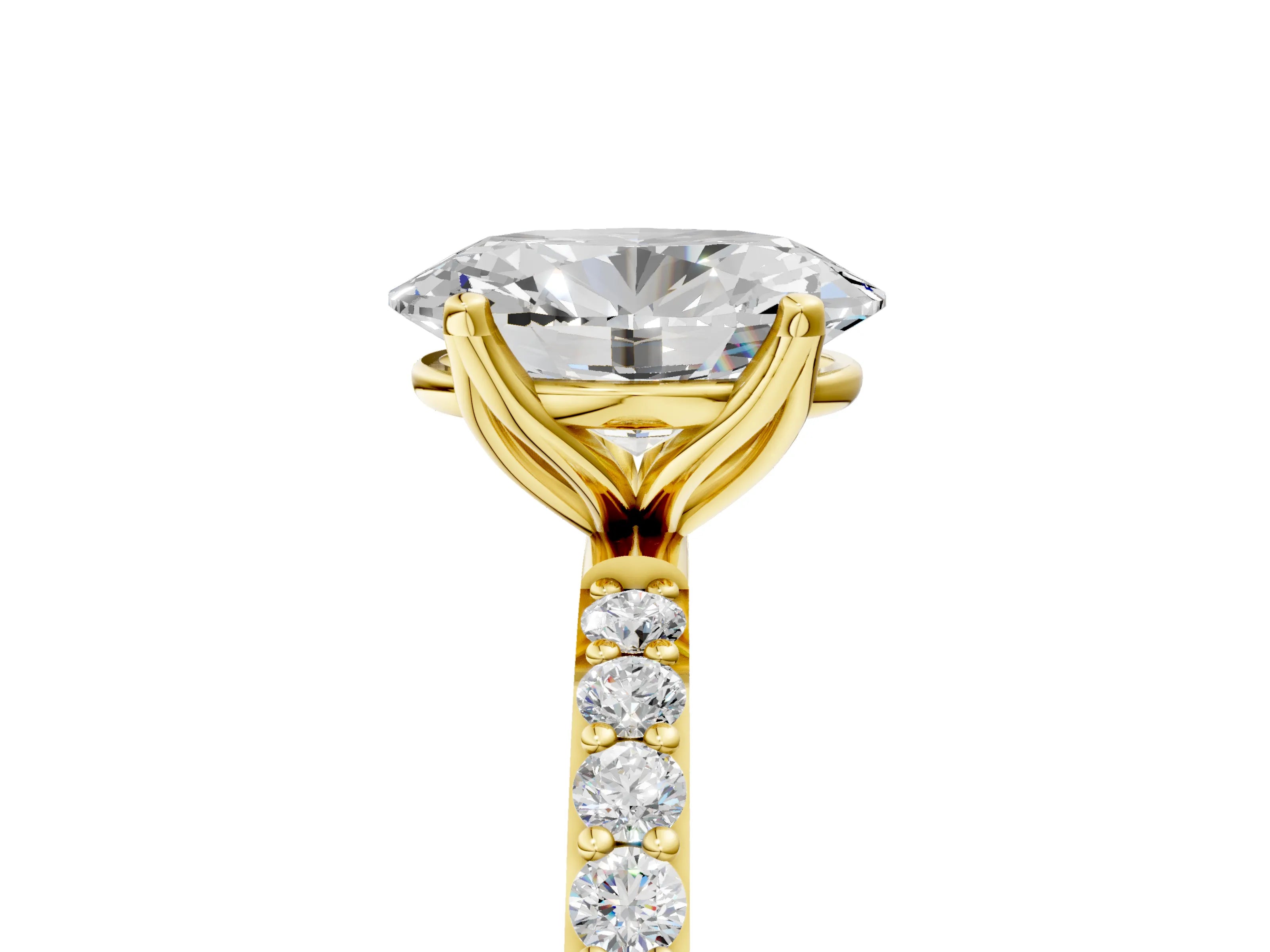 Yellow gold Oval Cut Diamond Solitaire Engagement Ring with Round with Moissanite side stone Pavé Band and Prong Setting_5