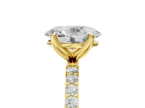 Yellow gold Oval Cut Diamond Solitaire Engagement Ring with Round with Moissanite side stone Pavé Band and Prong Setting_5