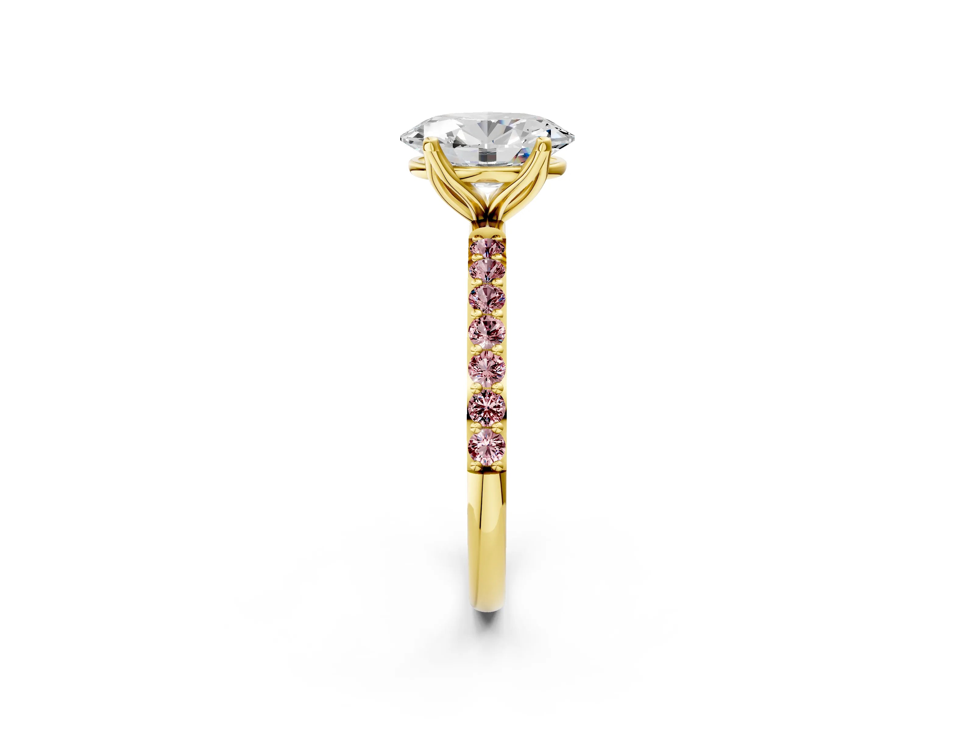 Yellow gold Oval Cut Diamond Solitaire Engagement Ring with Round with Morganite side stone Pavé Band and Prong Setting_2