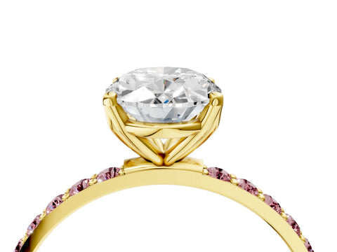 Yellow gold Oval Cut Diamond Solitaire Engagement Ring with Round with Morganite side stone Pavé Band and Prong Setting_4