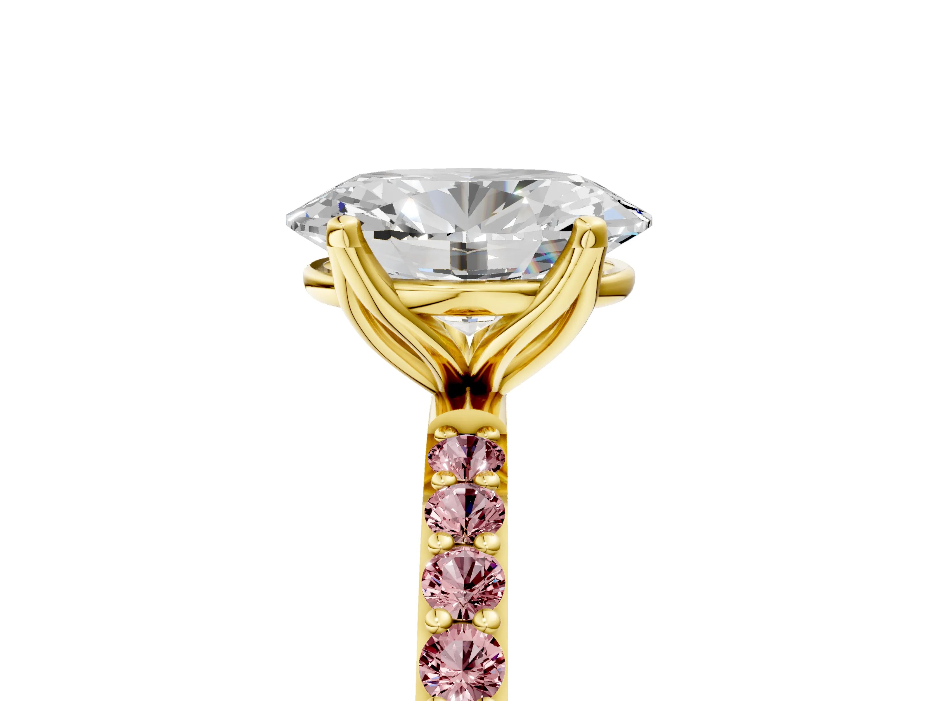 Yellow gold Oval Cut Diamond Solitaire Engagement Ring with Round with Morganite side stone Pavé Band and Prong Setting_5