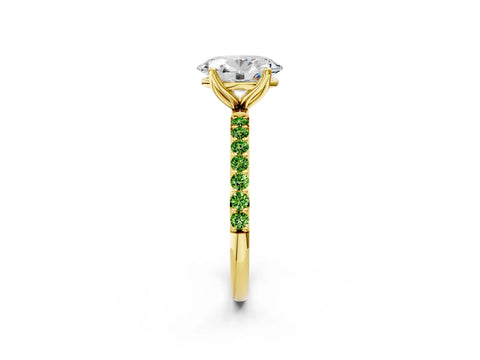 Yellow gold Oval Cut Diamond Solitaire Engagement Ring with Round with Peridot side stone Pavé Band and Prong Setting_2