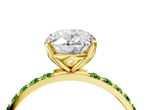 Yellow gold Oval Cut Diamond Solitaire Engagement Ring with Round with Peridot side stone Pavé Band and Prong Setting_4