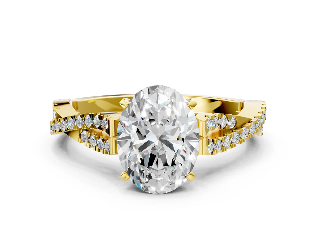 Yellow gold Oval Cut Diamond Solitaire Engagement Ring with Twisted Pavé Band and Four-Prong Setting_83