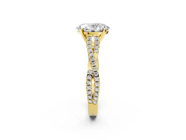 Yellow Gold Oval Solitaire Engagement Ring Setting with Twisted Split Pave Band