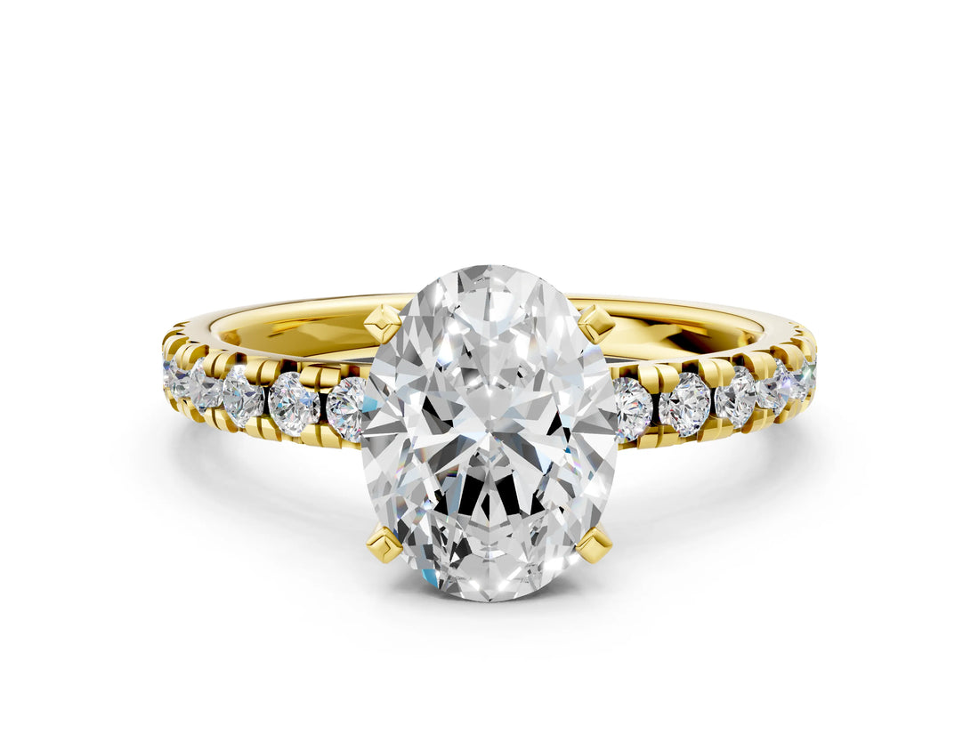 Yellow gold Oval Cut Diamond Solitaire Pavé Engagement Ring with Round Band and Prong Setting_68