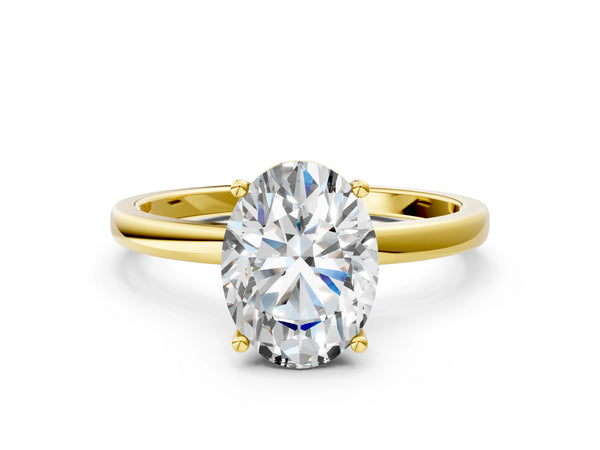 Yellow gold Oval Cut Diamond Solitaire Ring with Classic Band and Four-Prong Setting