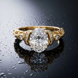Yellow gold Oval Cut Diamond Solitaire Ring with Filigree Band and Four-Prong Setting_81