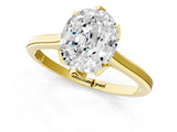 Yellow gold Oval Cut Diamond Solitaire Ring with Flower Prong Setting and Classic Band_222
