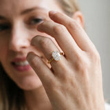 Yellow gold Oval Cut Diamond Solitaire Ring with Flower Prong Setting and Classic Band_235