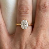 Yellow gold Oval Cut Diamond Solitaire Ring with Flower Prong Setting and Classic Band_236