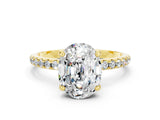 Yellow gold Oval Cut Diamond Solitaire Ring with Four-Prong Setting and Pavé Band