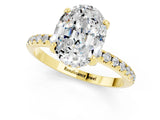 Yellow gold Oval Cut Diamond Solitaire Ring with Four-Prong Setting and Pavé Band_1
