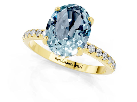 Yellow gold Oval Cut Diamond Solitaire Ring with Four-Prong Setting and Pavé Band_1
