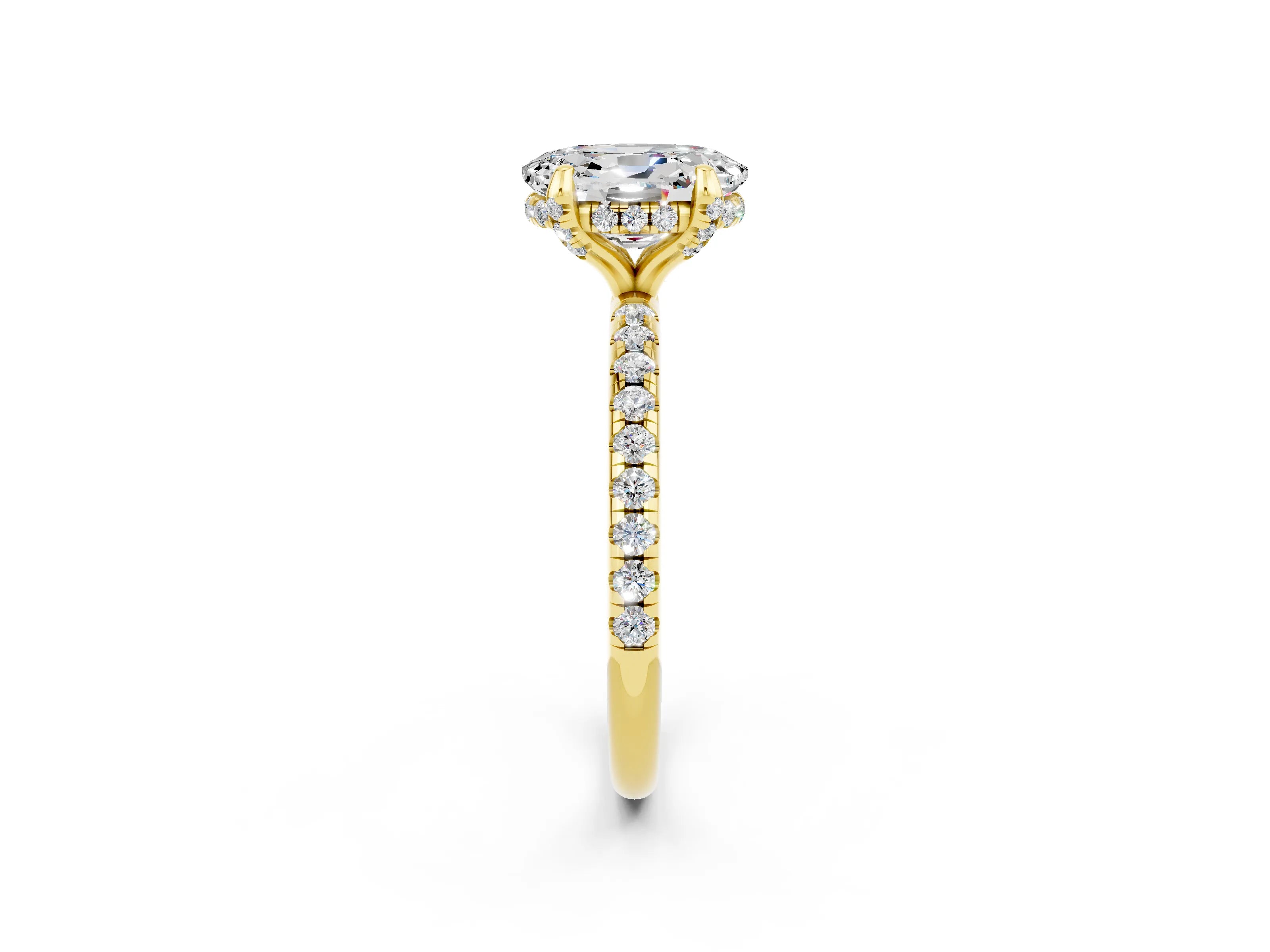 Yellow gold Oval Cut Diamond Solitaire Ring with Four-Prong Setting and Pavé Band_2