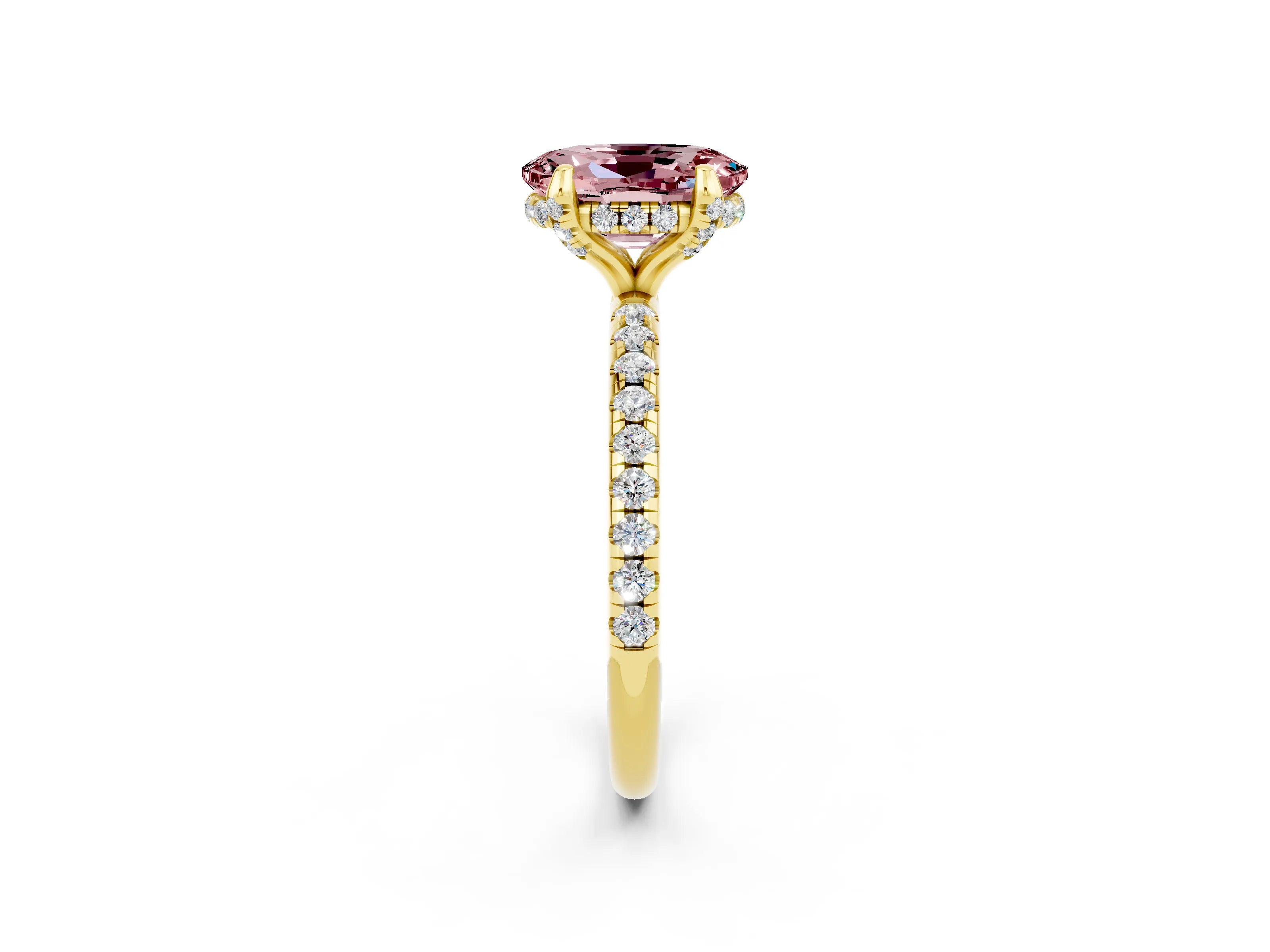 Yellow gold Oval Cut Diamond Solitaire Ring with Four-Prong Setting and Pavé Band_2