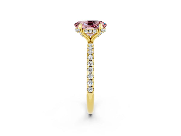 Yellow gold Oval Cut Diamond Solitaire Ring with Four-Prong Setting and Pavé Band