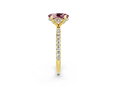 Yellow gold Oval Cut Diamond Solitaire Ring with Four-Prong Setting and Pavé Band_2