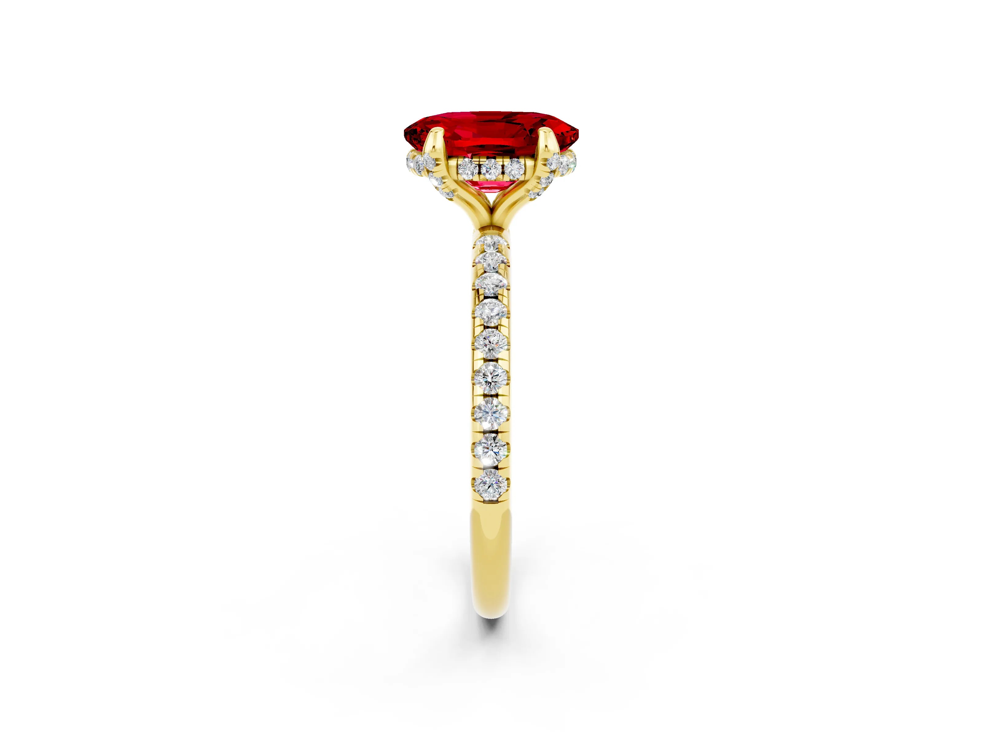 Yellow gold Oval Cut Diamond Solitaire Ring with Four-Prong Setting and Pavé Band_2