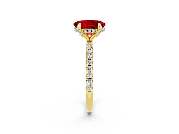 Yellow gold Oval Cut Diamond Solitaire Ring with Four-Prong Setting and Pavé Band