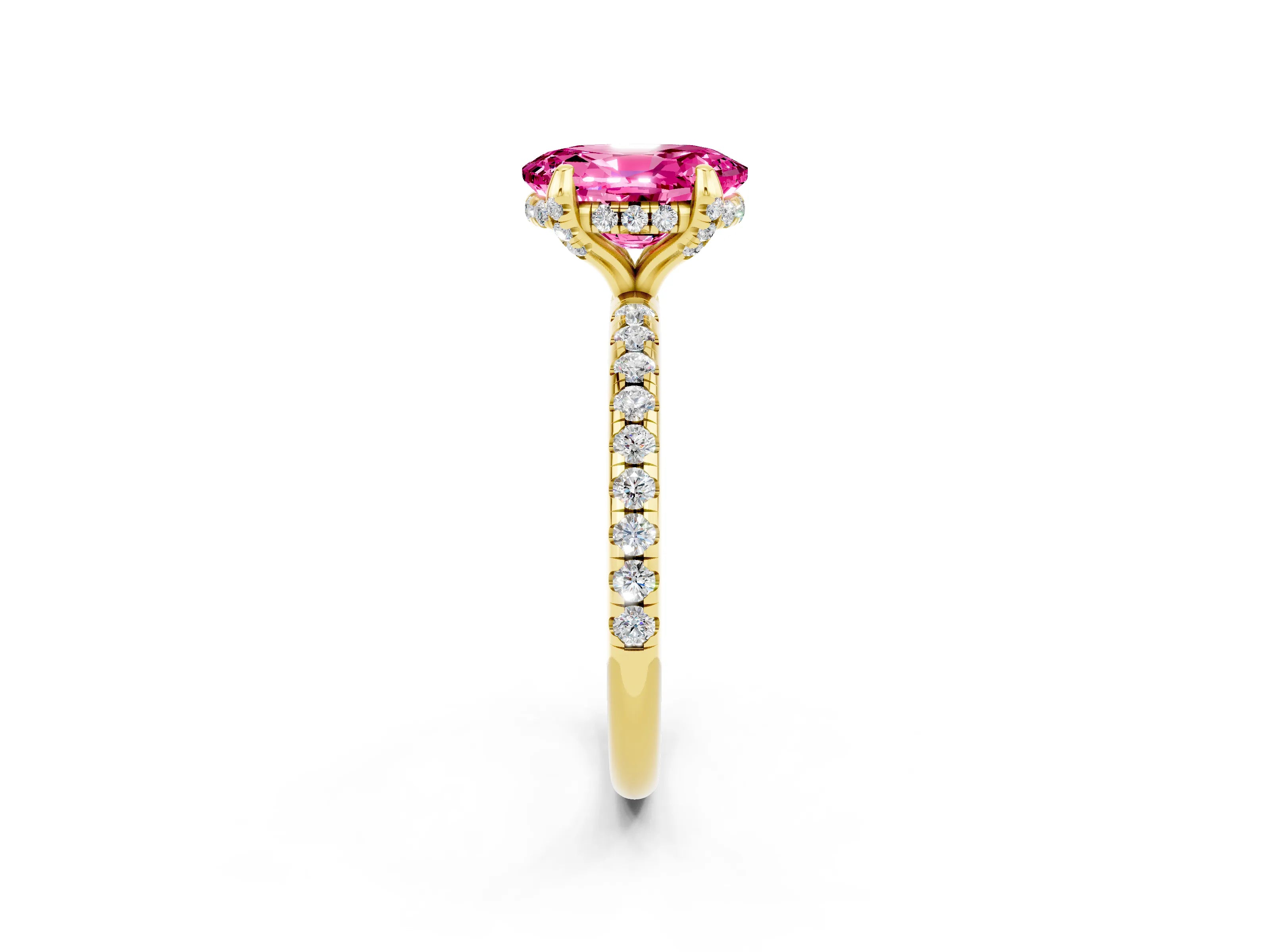 Yellow gold Oval Cut Diamond Solitaire Ring with Four-Prong Setting and Pavé Band_2