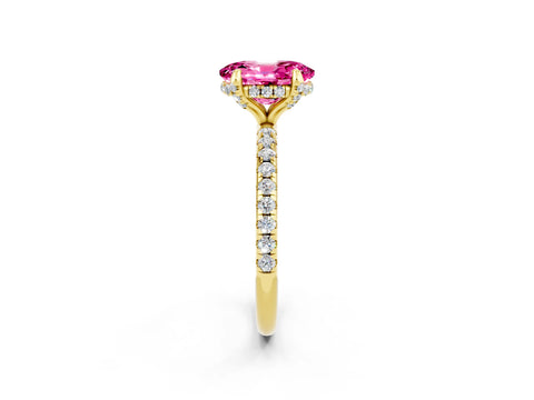 Yellow gold Oval Cut Diamond Solitaire Ring with Four-Prong Setting and Pavé Band_2