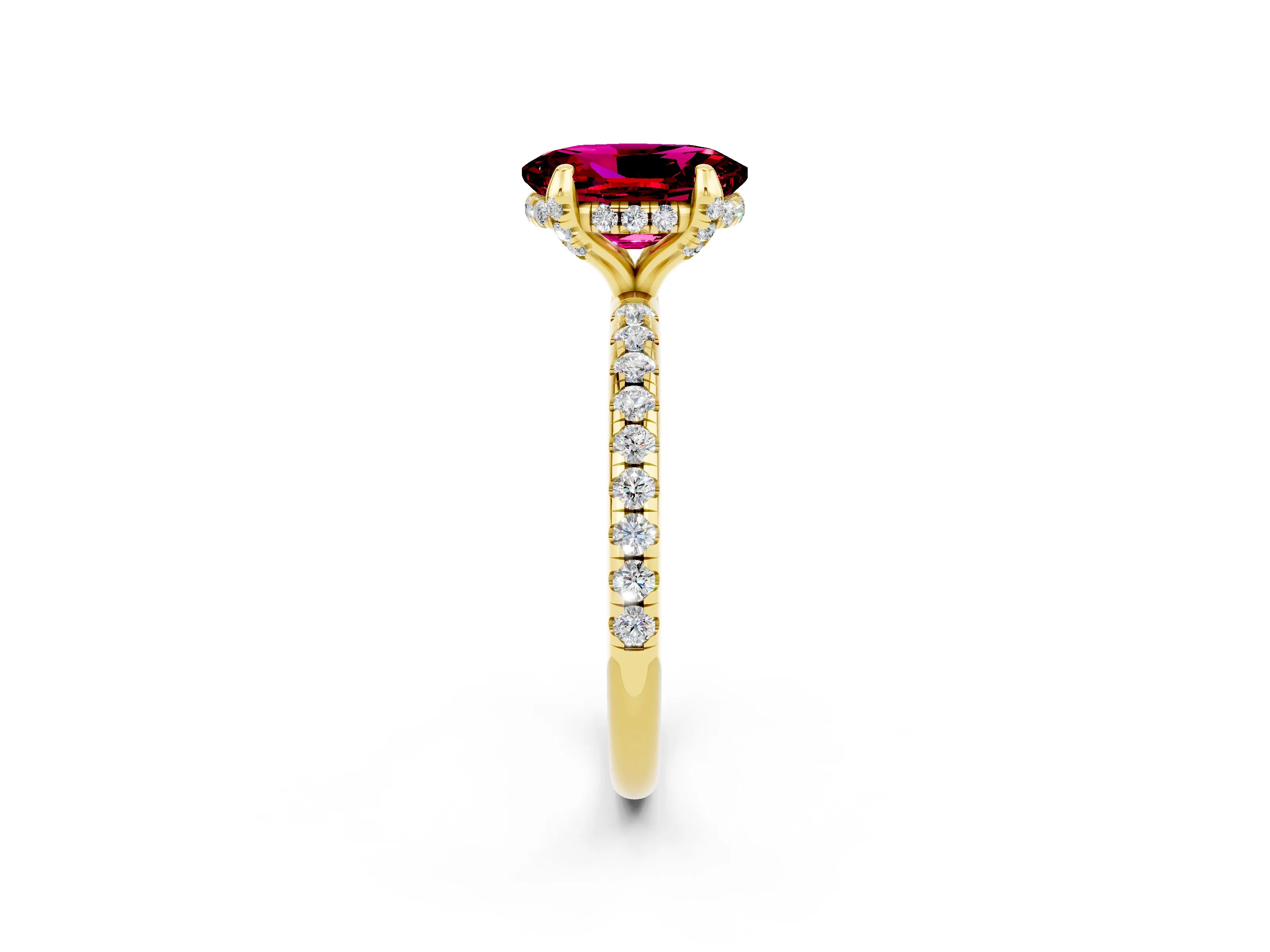 Yellow gold Oval Cut Diamond Solitaire Ring with Four-Prong Setting and Pavé Band_2