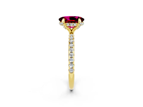 Yellow gold Oval Cut Diamond Solitaire Ring with Four-Prong Setting and Pavé Band_2