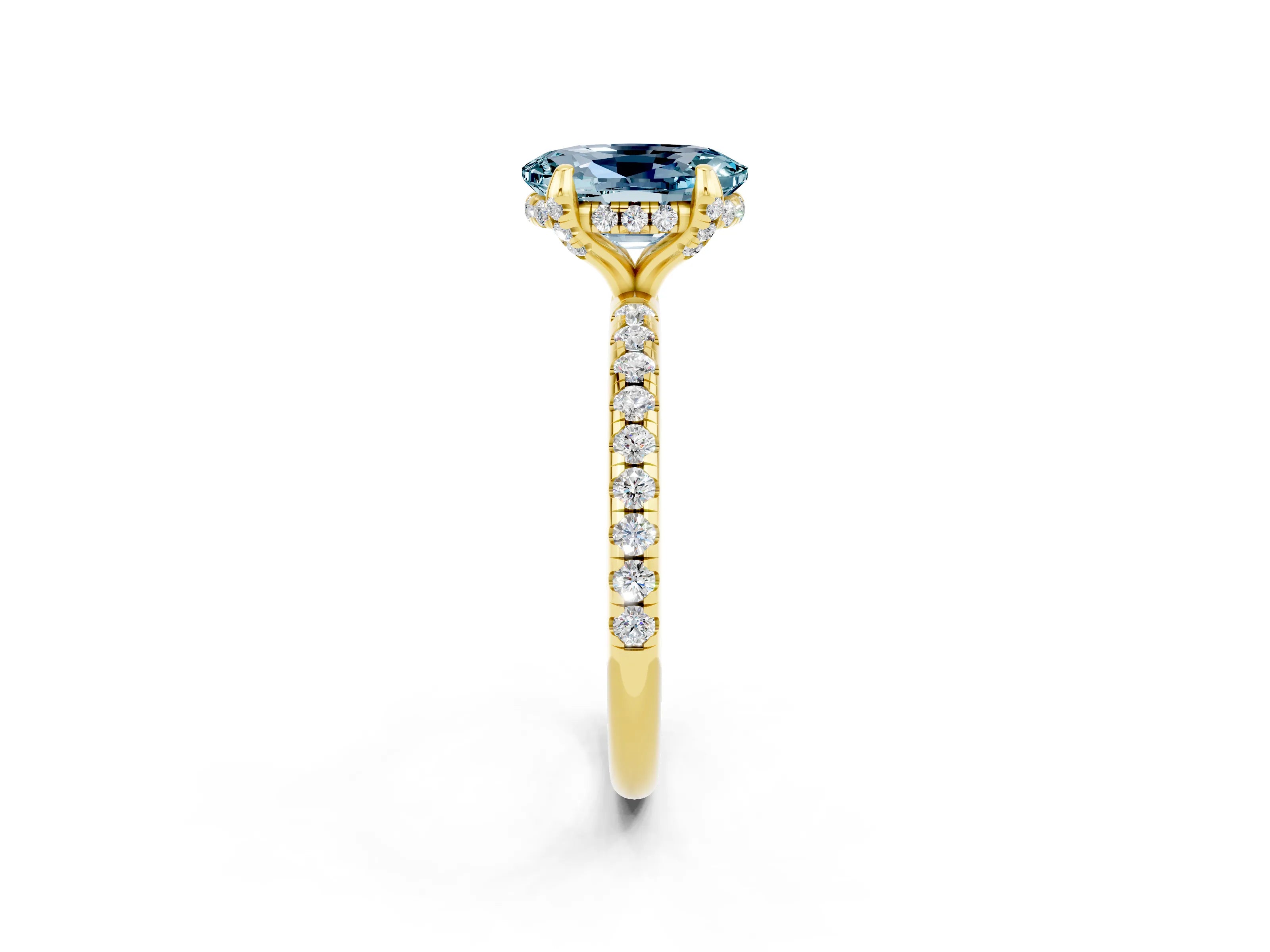 Yellow gold Oval Cut Diamond Solitaire Ring with Four-Prong Setting and Pavé Band_2
