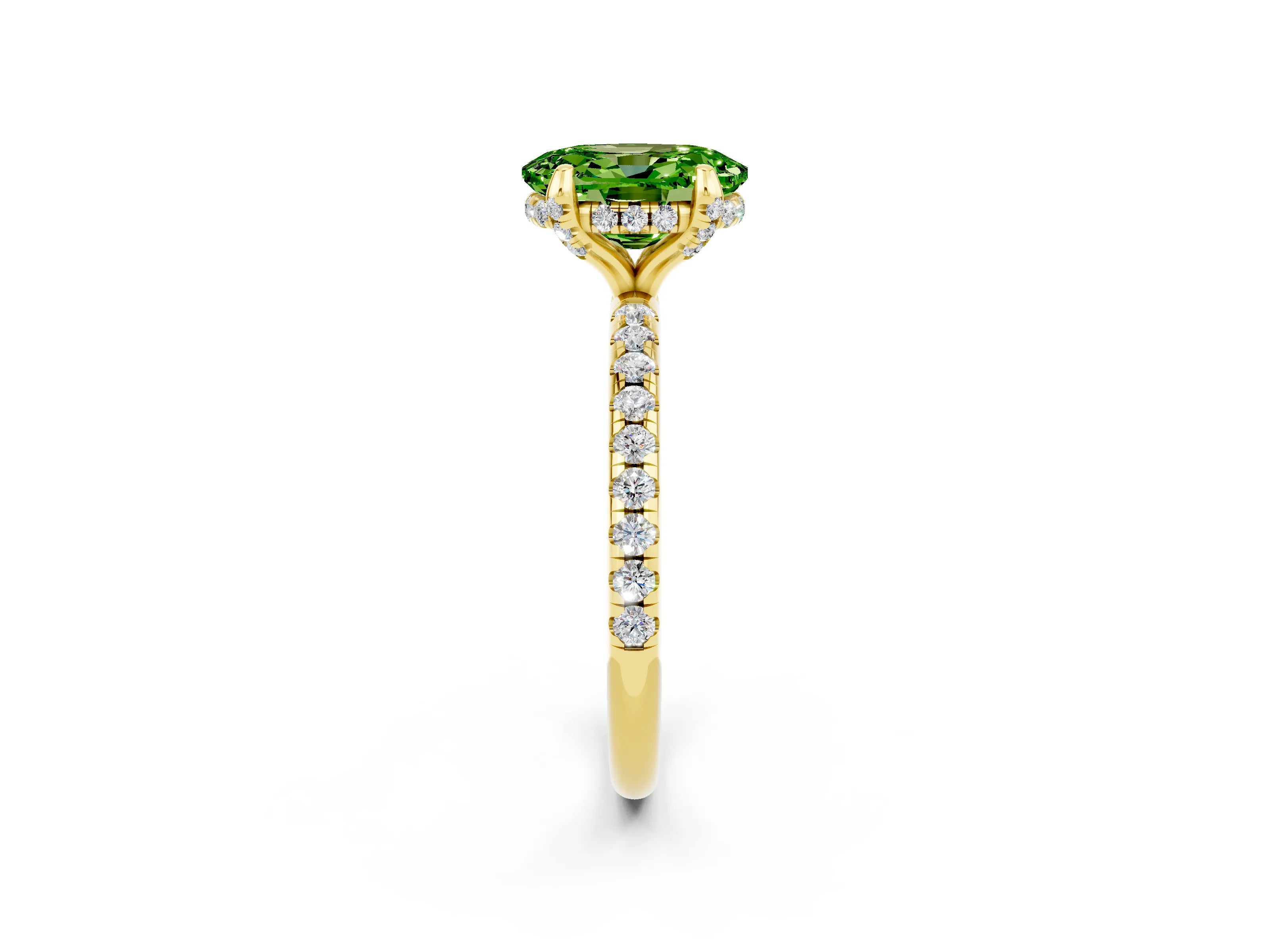 Yellow gold Oval Cut Diamond Solitaire Ring with Four-Prong Setting and Pavé Band_2