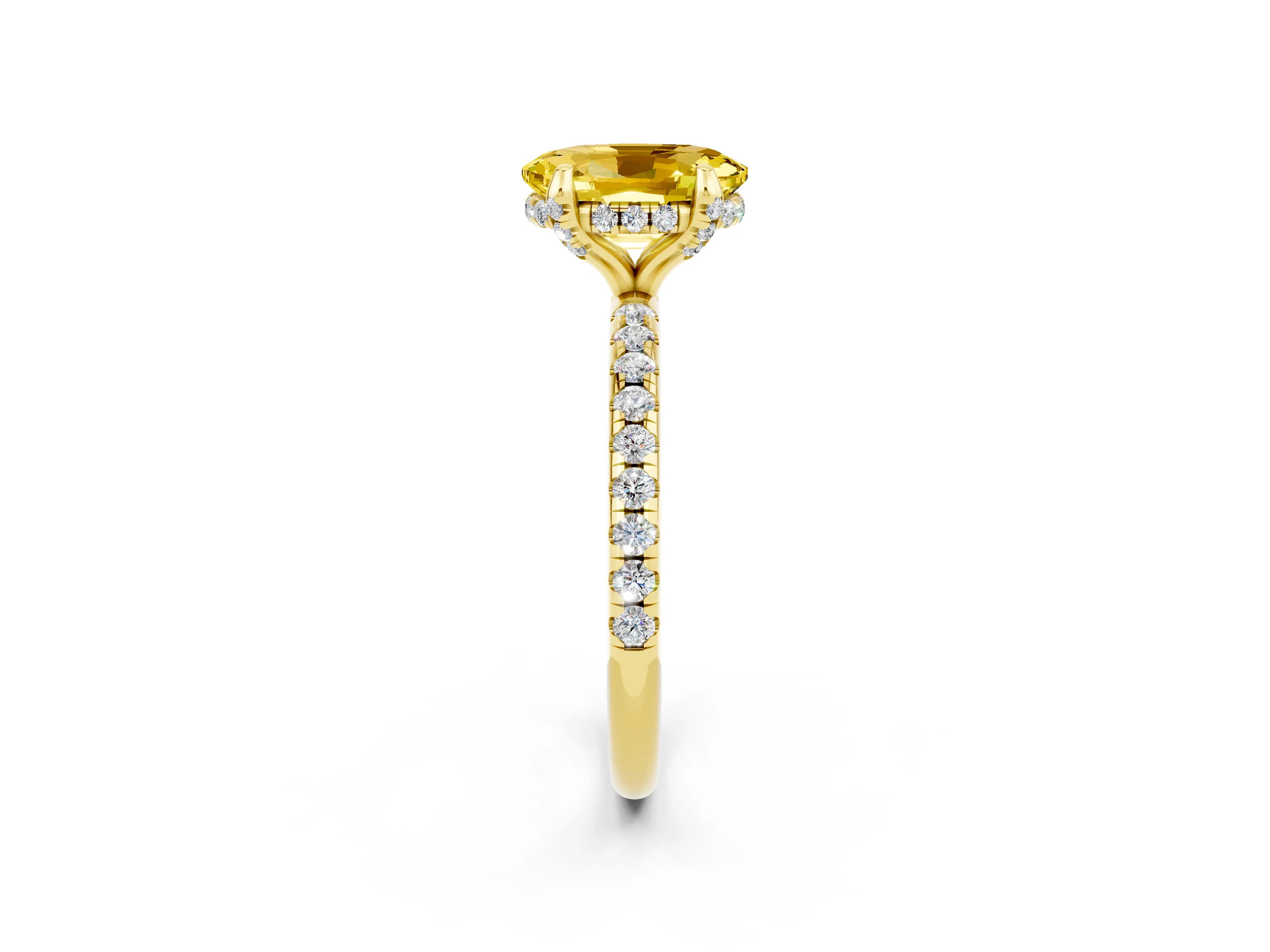 Yellow gold Oval Cut Diamond Solitaire Ring with Four-Prong Setting and Pavé Band_2