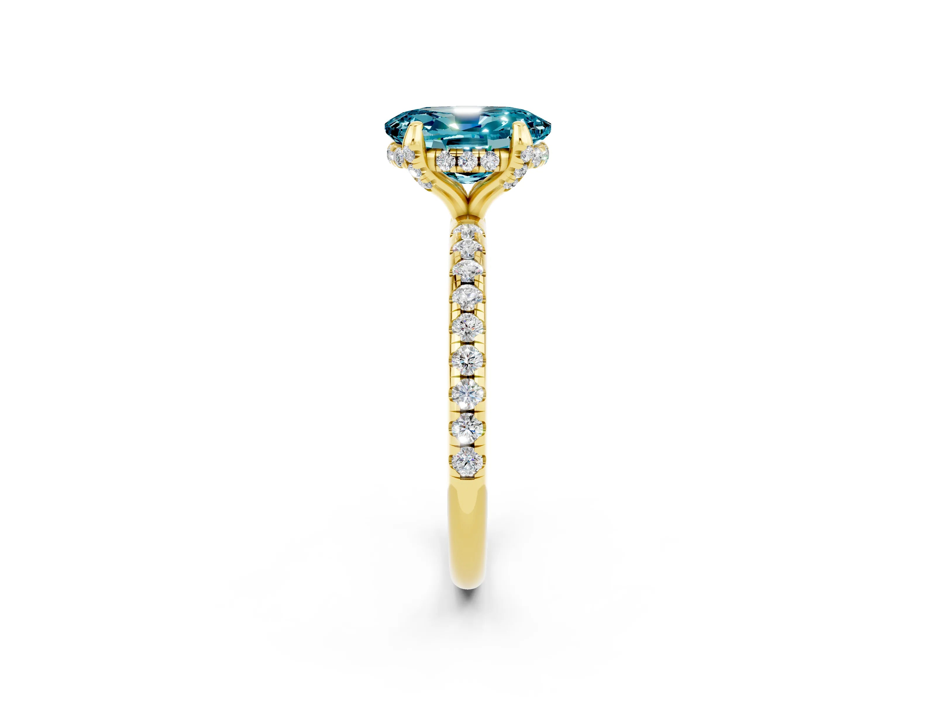 Yellow gold Oval Cut Diamond Solitaire Ring with Four-Prong Setting and Pavé Band_2