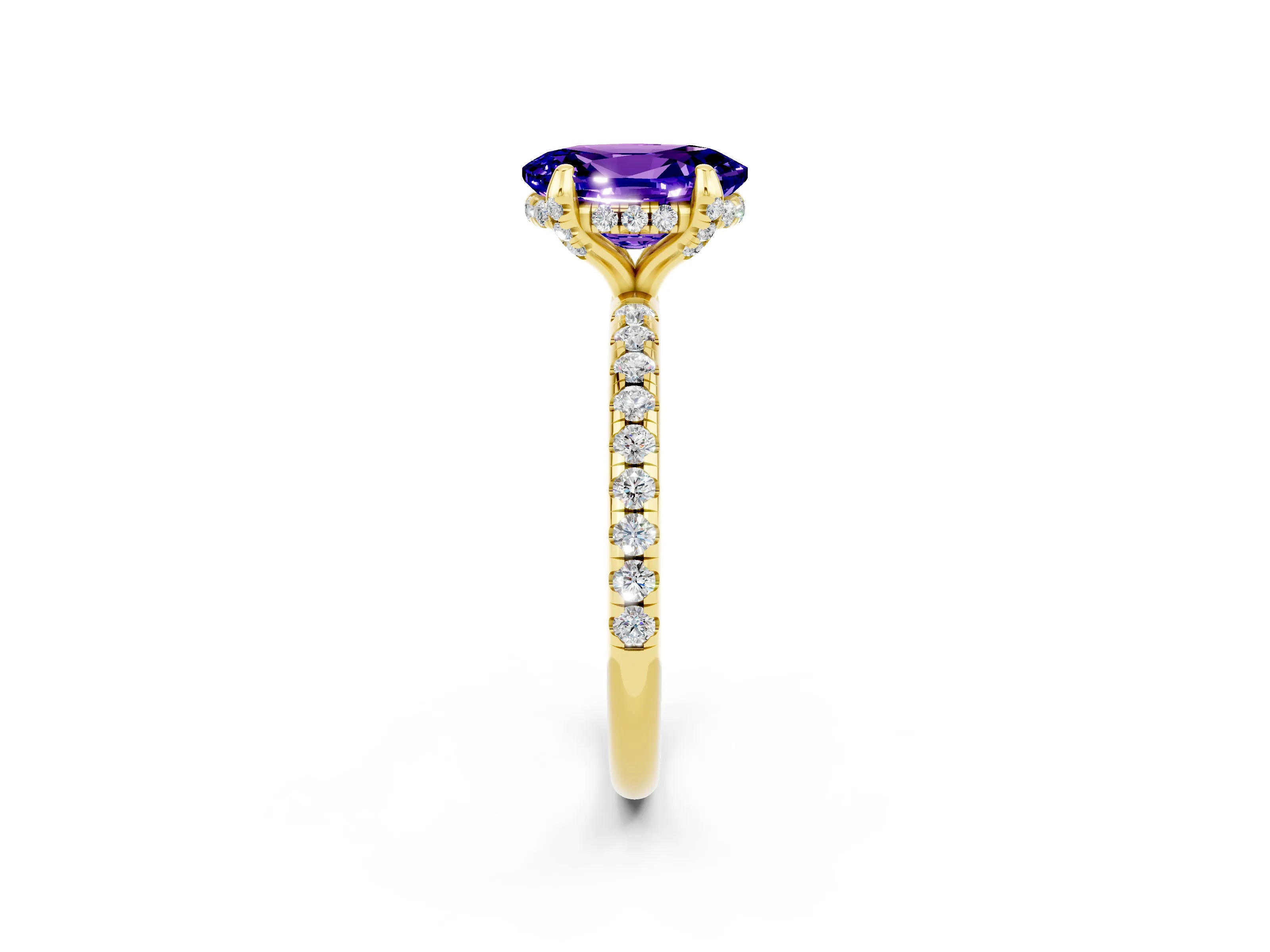 Yellow gold Oval Cut Diamond Solitaire Ring with Four-Prong Setting and Pavé Band_2