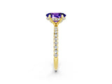 Yellow gold Oval Cut Diamond Solitaire Ring with Four-Prong Setting and Pavé Band_2