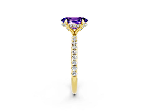 Yellow gold Oval Cut Diamond Solitaire Ring with Four-Prong Setting and Pavé Band_2