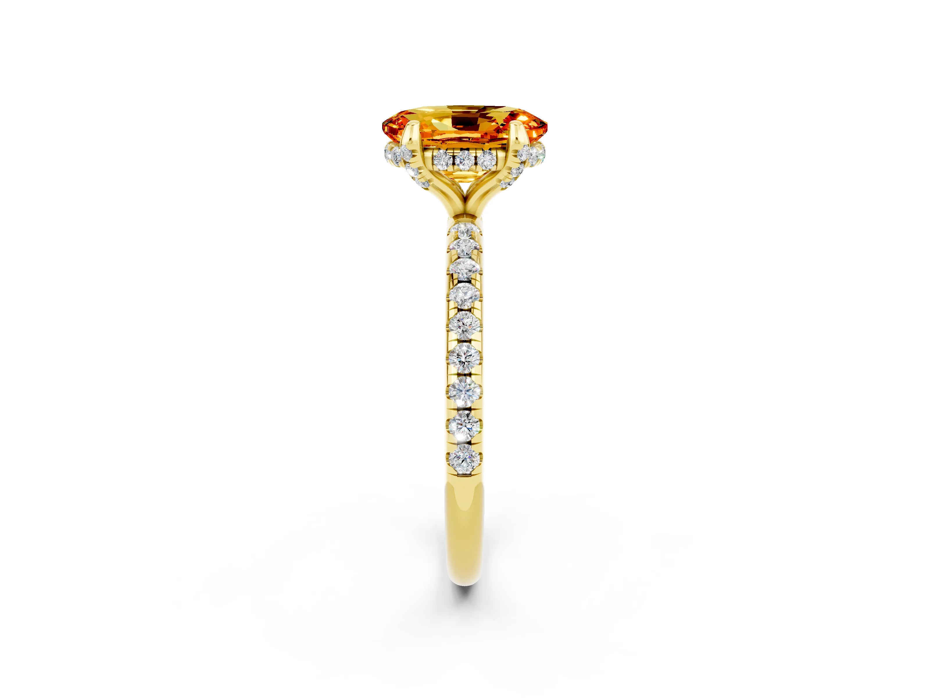 Yellow gold Oval Cut Diamond Solitaire Ring with Four-Prong Setting and Pavé Band_2