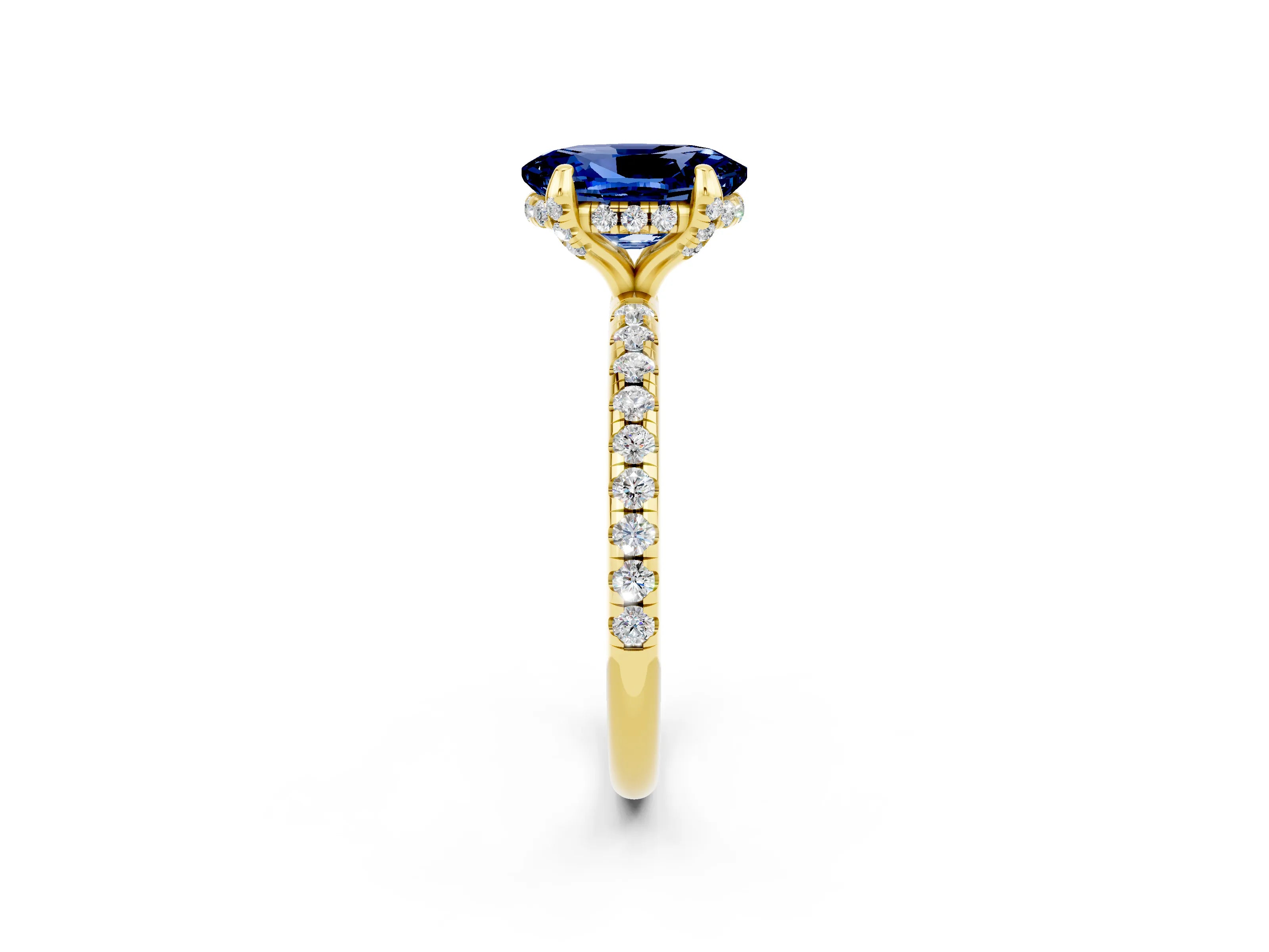 Yellow gold Oval Cut Diamond Solitaire Ring with Four-Prong Setting and Pavé Band_2