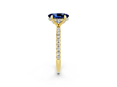 Yellow gold Oval Cut Diamond Solitaire Ring with Four-Prong Setting and Pavé Band_2