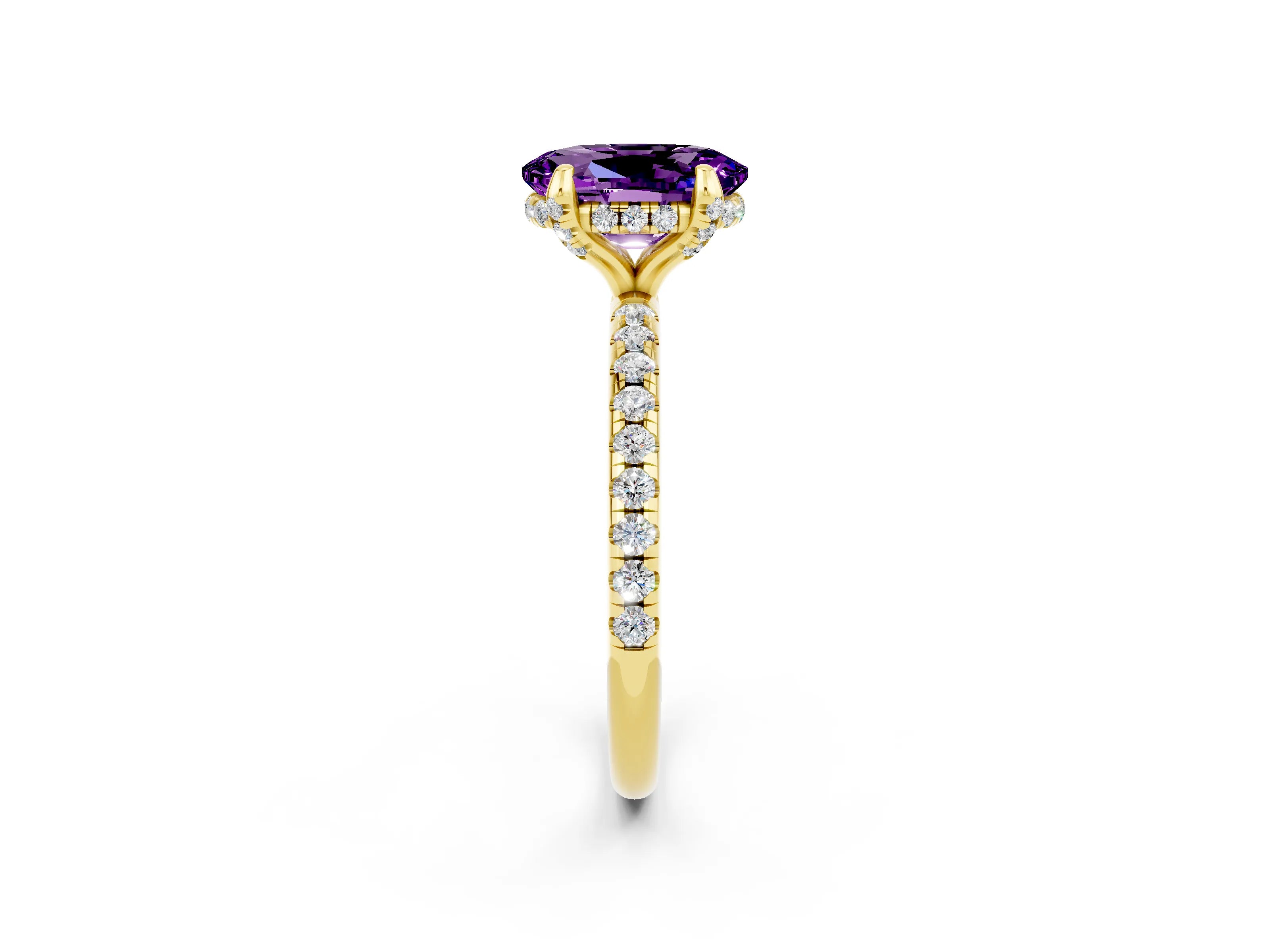 Yellow gold Oval Cut Diamond Solitaire Ring with Four-Prong Setting and Pavé Band_2