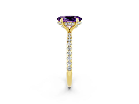 Yellow gold Oval Cut Diamond Solitaire Ring with Four-Prong Setting and Pavé Band_2
