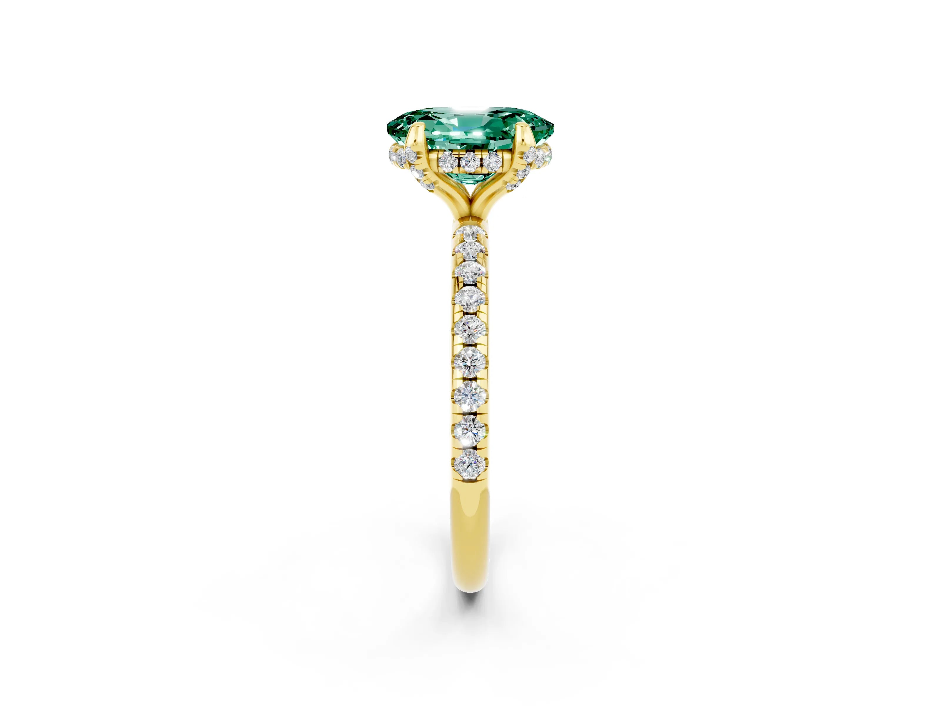 Yellow gold Oval Cut Diamond Solitaire Ring with Four-Prong Setting and Pavé Band_2