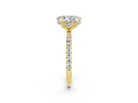 Yellow gold Oval Cut Diamond Solitaire Ring with Four-Prong Setting and Pavé Band_2
