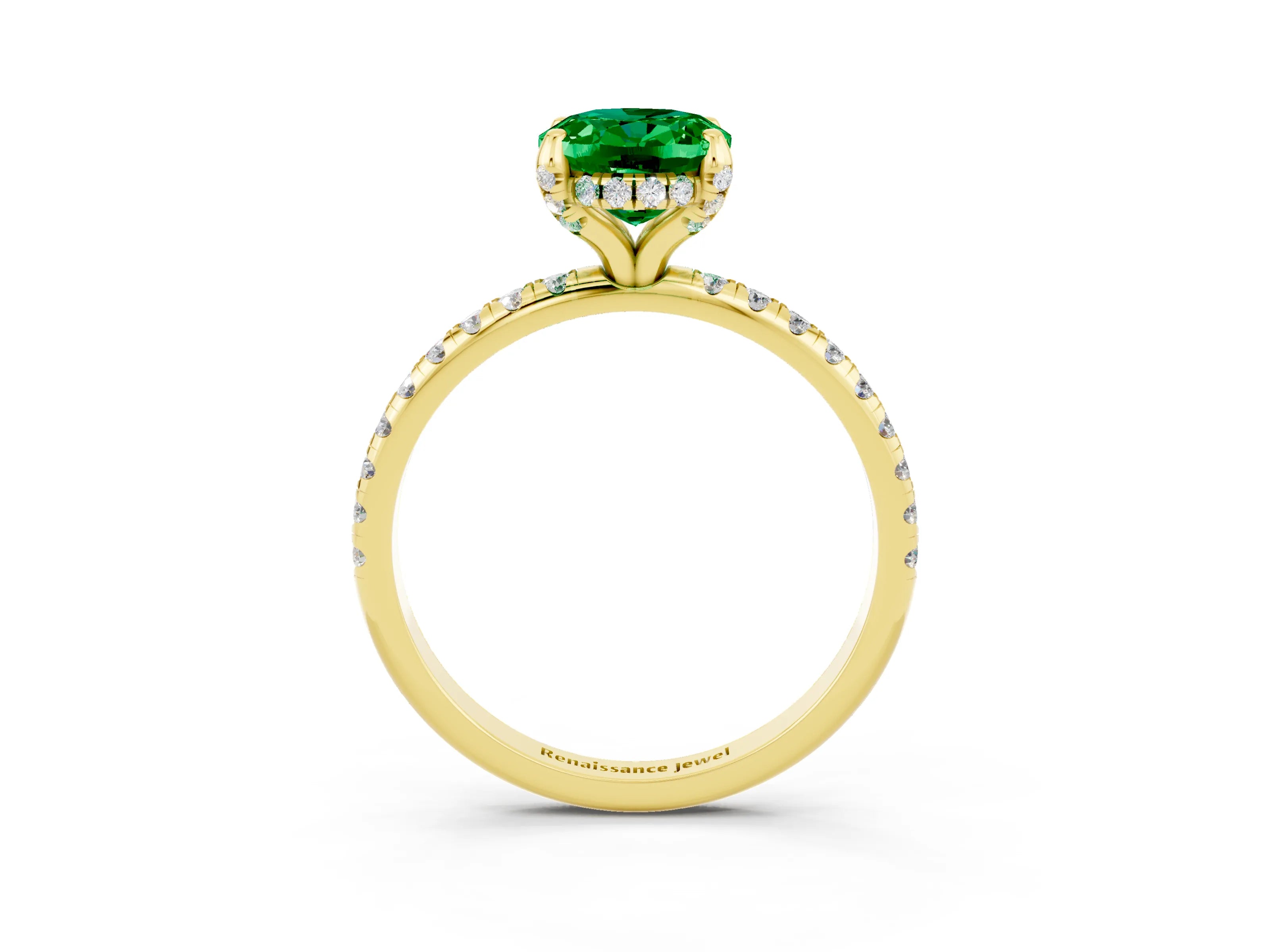 Yellow gold Oval Cut Diamond Solitaire Ring with Four-Prong Setting and Pavé Band_3