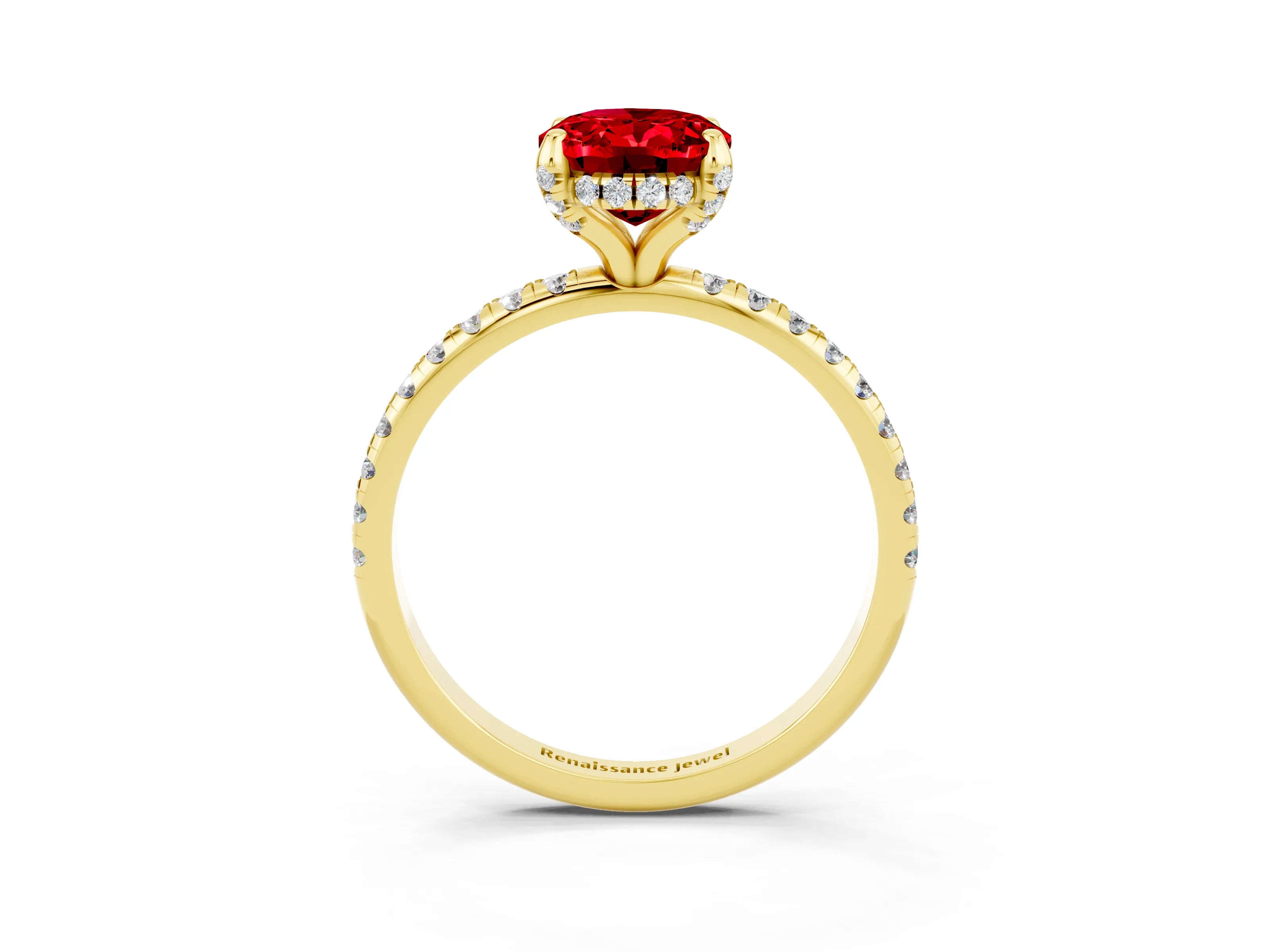 Yellow gold Oval Cut Diamond Solitaire Ring with Four-Prong Setting and Pavé Band_3