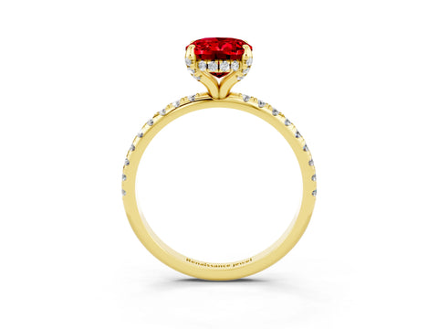 Yellow gold Oval Cut Diamond Solitaire Ring with Four-Prong Setting and Pavé Band_3